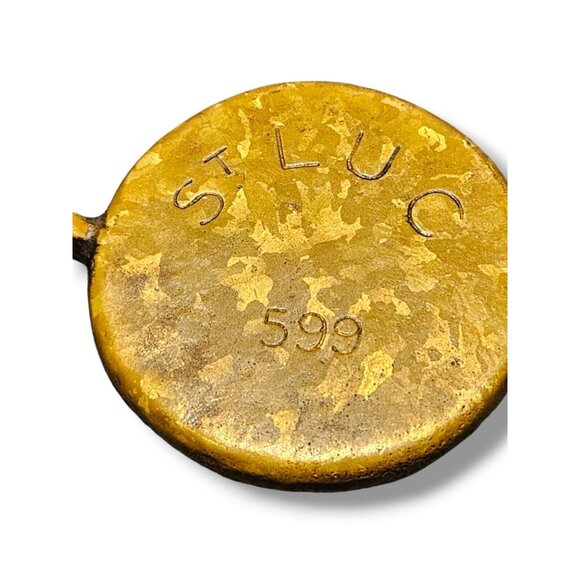 St Luc Modernist Bronze Enamel Pendant Necklace Sky Blue Mid Century 38" - Picture 2 of 7